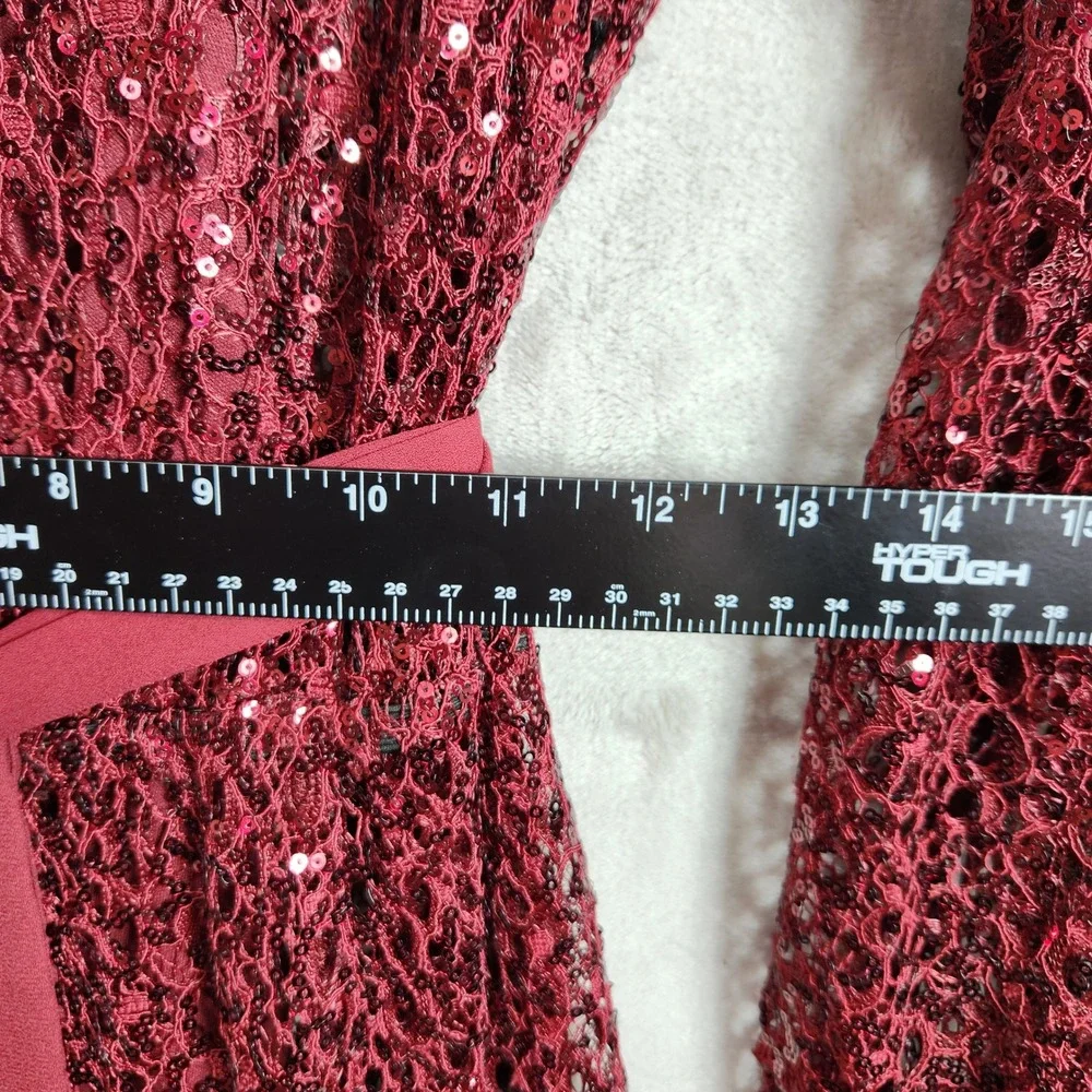 Anne Klein Sequin‎ Lace Shirt Dress Womens 2 Red Cabernet Holiday Party Elegant